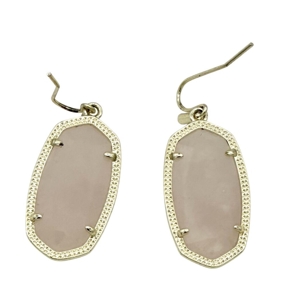 Kendra Scott Lee Rose Quartz Gold Plated Drop Earrings - Picture 2 of 5
